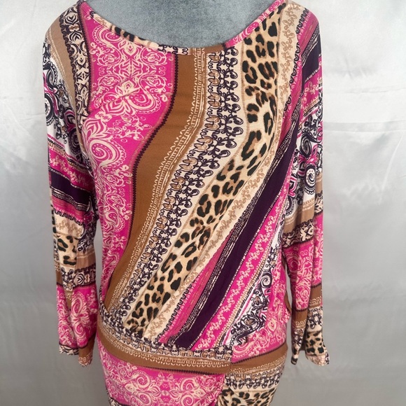 VENUS Pink and Brown Multi Patterned Bodycon Dress  size Large - Picture 2 of 16